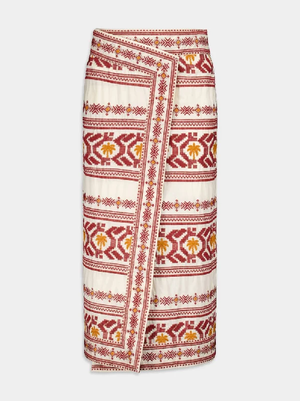 Pleno Sol-Embroidered Cotton Wrap Skirt