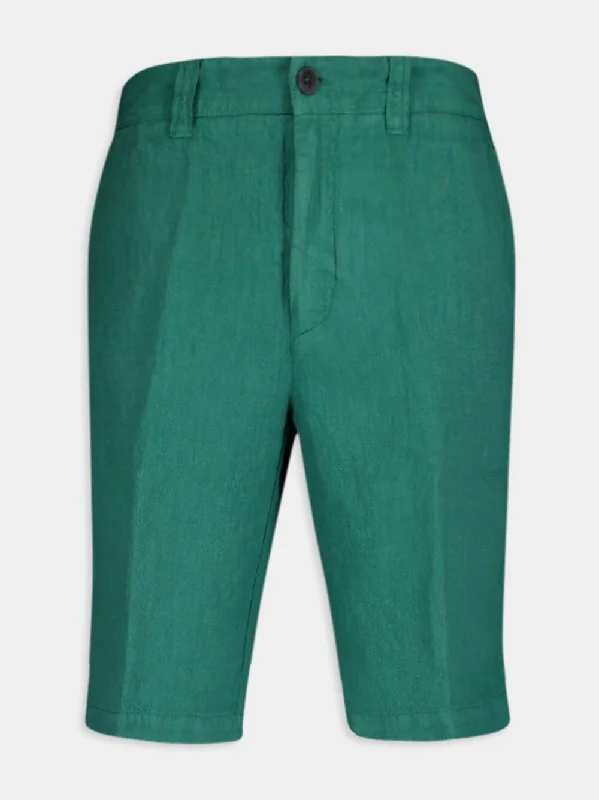 Emerald Linen Bermuda Shorts