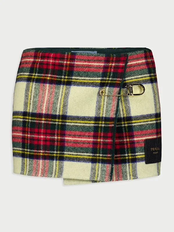 Pin-Detailed Checked Skirt