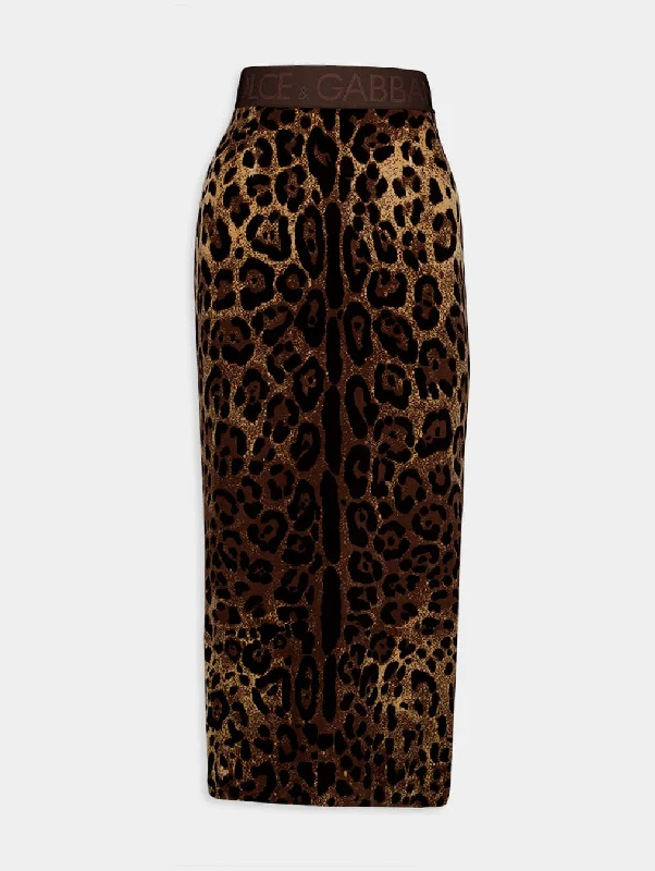 Chenille Leopard-Print Cotton Midi Skirt