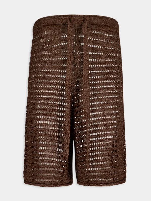 Open-Knit Brown Shorts