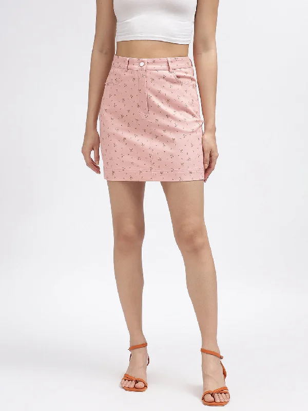 Iconic Women Pink Printed Regular Fit Skirt