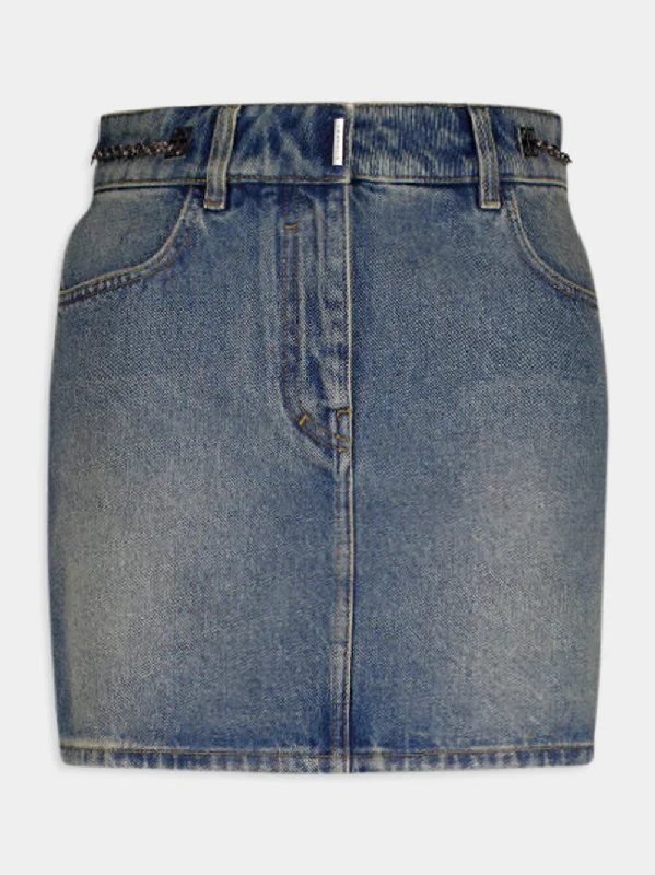 Denim Mini Skirt with 4G Chain