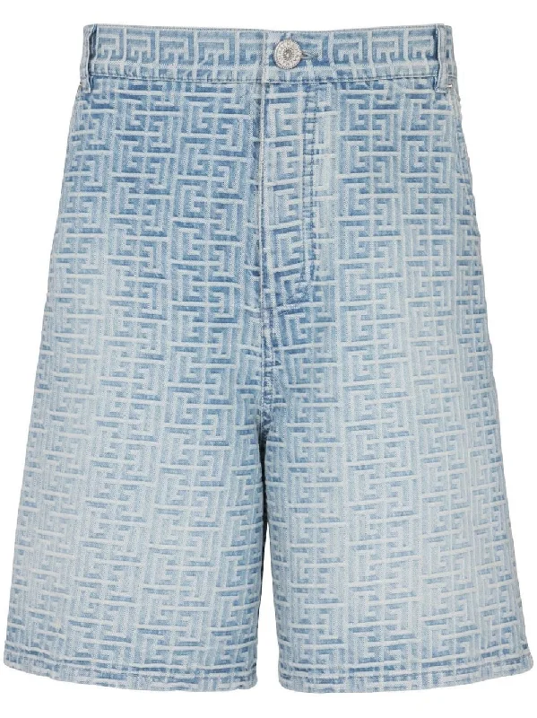 Monogram Print Denim Shorts