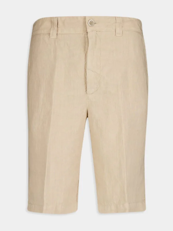 Beige Linen Bermuda Shorts