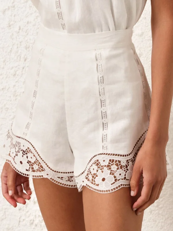 August Broderie Lace Trimmed White Shorts