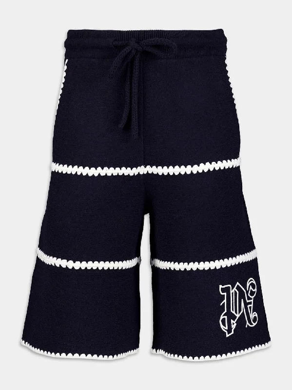 Monogram-Embroidered Wool-Blend Shorts