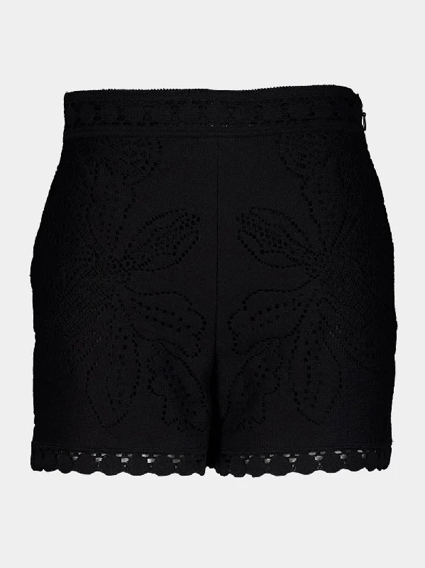 Black High-Waisted Knit Shorts