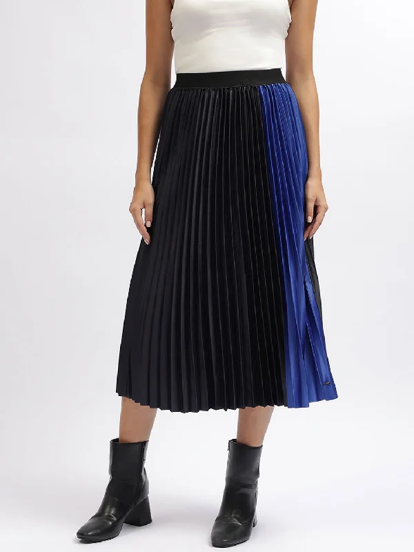 Elle Women Blue Color-Blocked Relaxed Fit Skirt