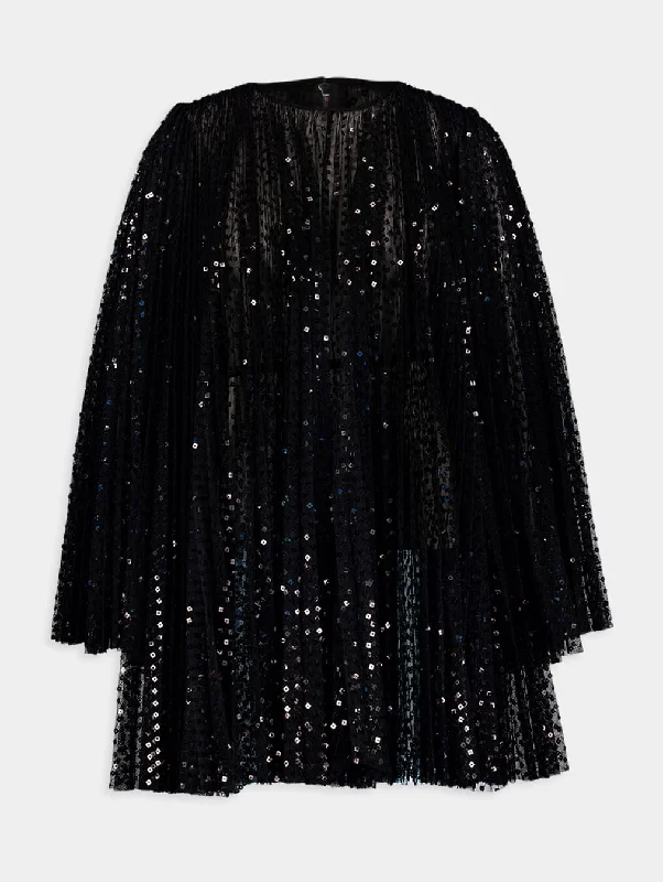 Sequin-Embellished Short Pleated Dress