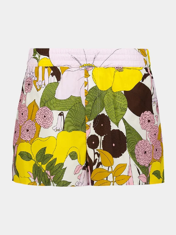 Big Flowers-Print Cotton Shorts