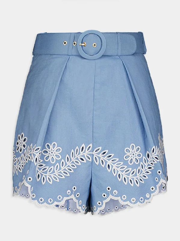 Junie Embroidered Hem Blue Shorts