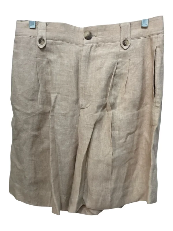 Sophie Rue Size M Cream Linen Pleated Waist Button & Zip Front Shorts