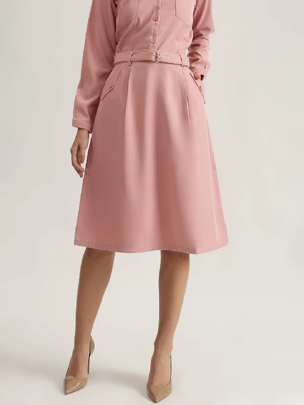 Iconic Women Pink Solid Flared A-Line Skirt