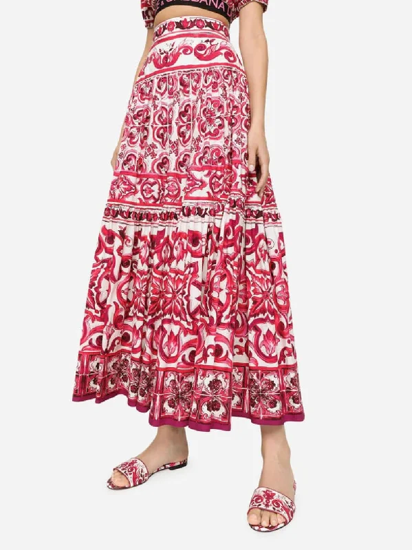 Majolica-Print Maxi Skirt