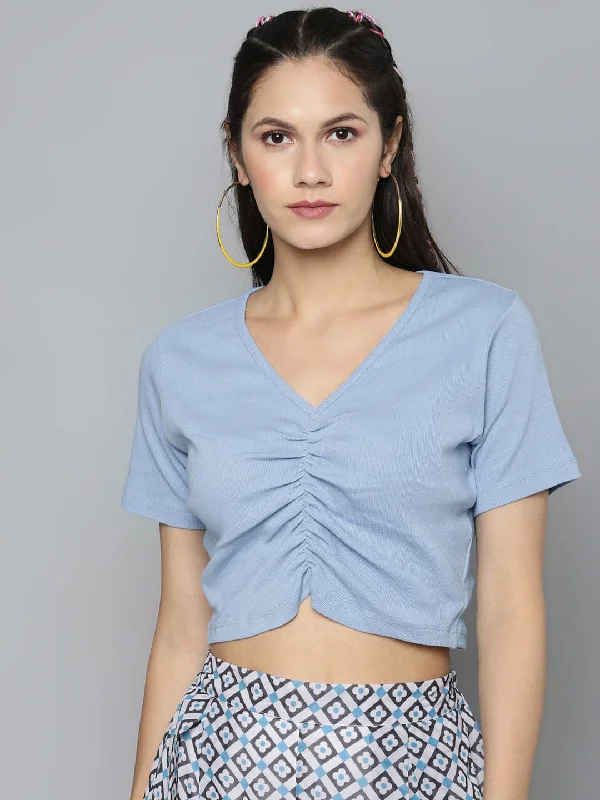 Blue Gather Detail Crop Top