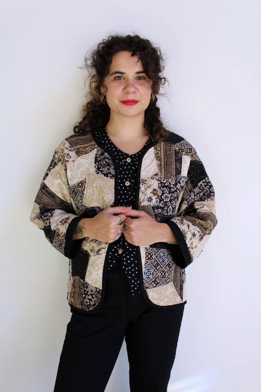 1990s Cotton Patchwork Home Sewn Open Jacket