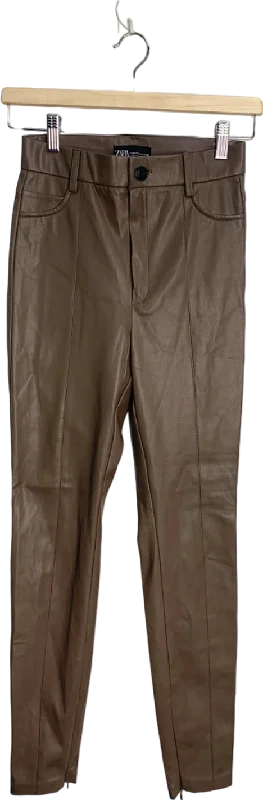 Zara Brown Leather-Look Skinny Trousers XS