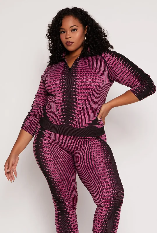 Plus Size Psychedelic Print Quarter Zip Jacket