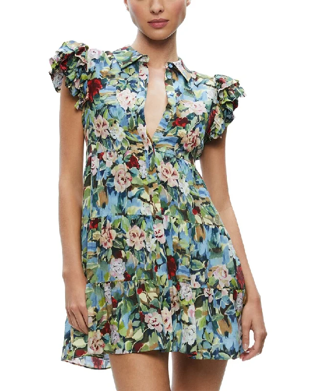 alice + olivia Meeko Ruffle Sleeve Shirtdress