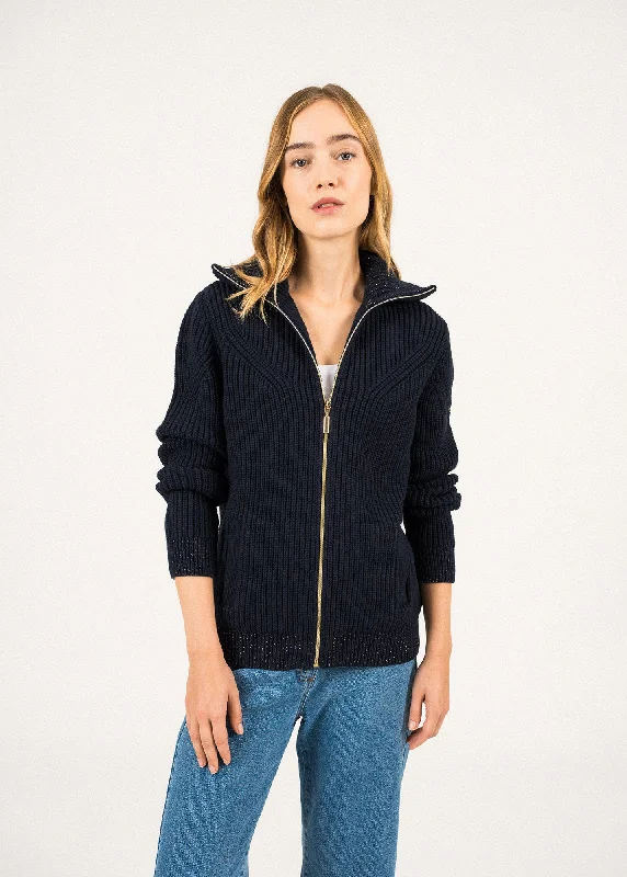 Ottawa high neck jacket - in wool, lurex details (NAVY/CHAMPAGNE)