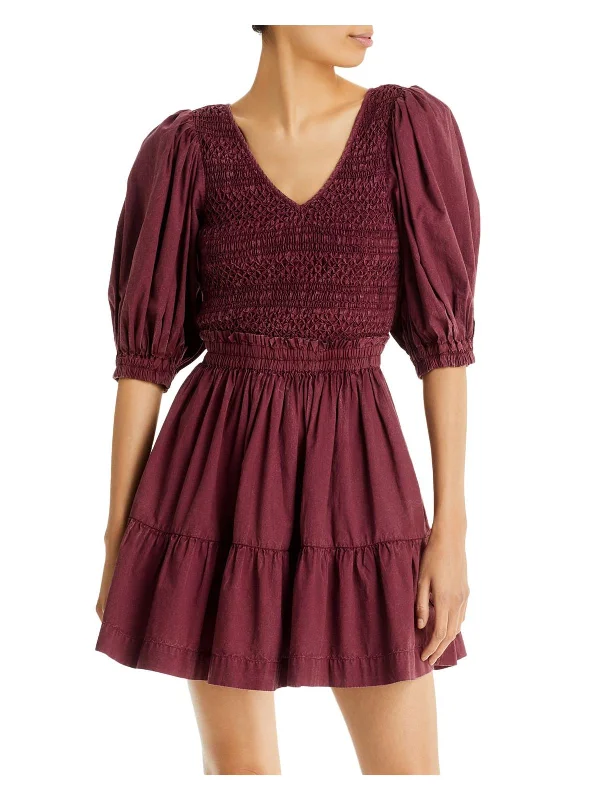 Simona Womens Cotton Smocked Mini Dress