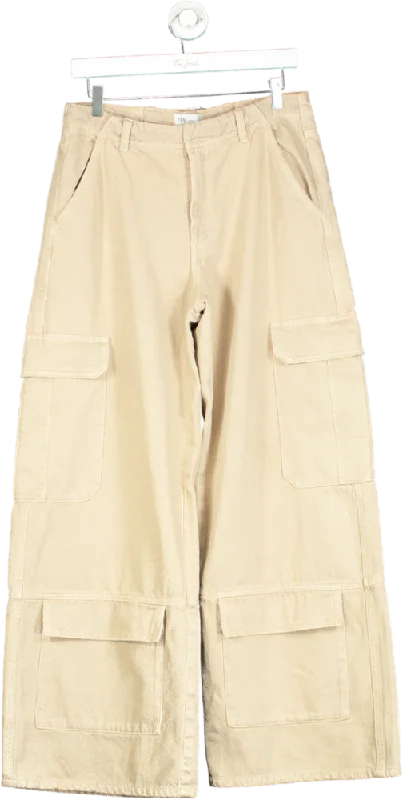 Zara Beige Wide-Leg Cargo Trousers UK 10