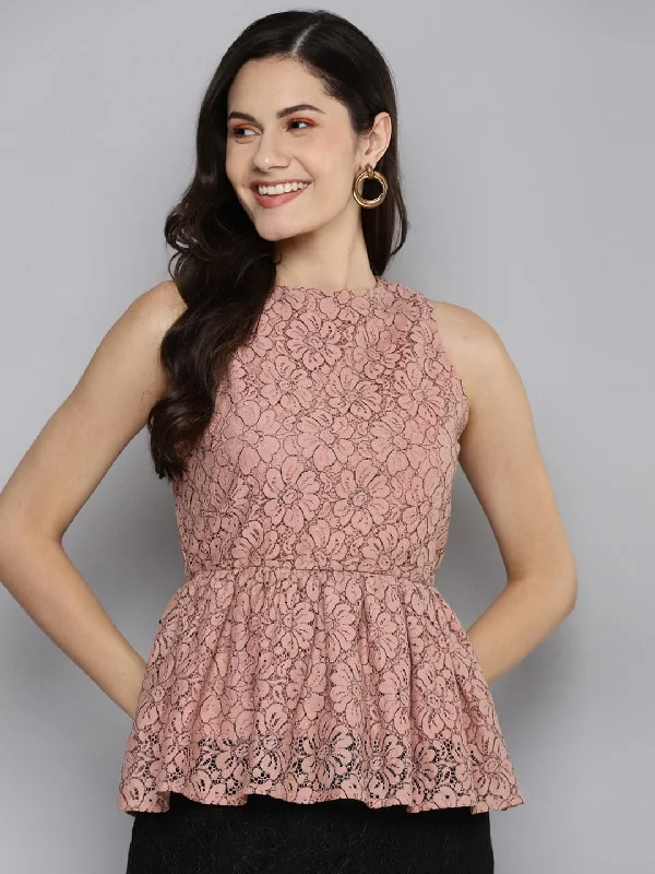 Women Dusty Pink Sleeveless Peplum Top