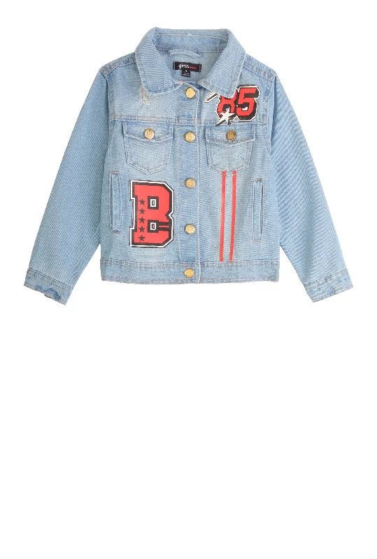 Little Girls B Patch Graphic Jean Jacket