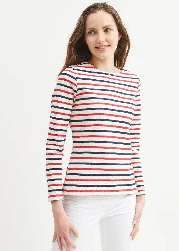 Meridame tricolour striped sailot shirt - regular fit, in thick cotton (ECRU/MARINE/TULIPE)