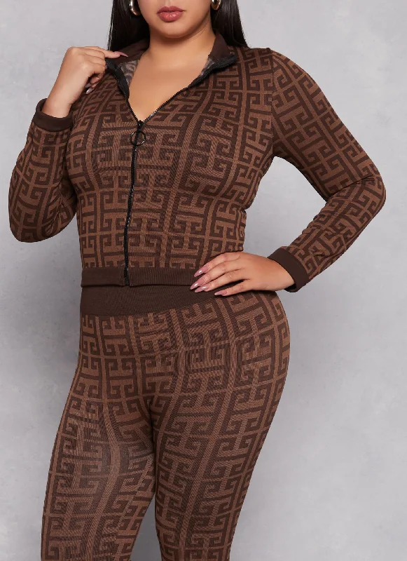 Plus Size Greek Key Seamless Track Jacket