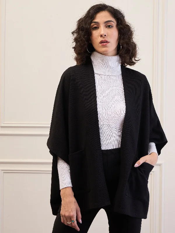 Women Black Front Open Kimono Shrug