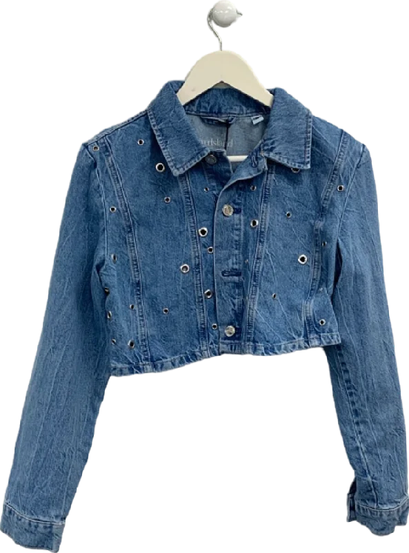 River Island Blue Cropped Denim Jacket UK 10