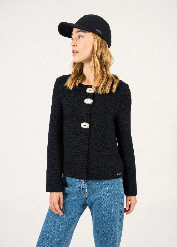 Adrets Réédit wool jacket - in garter stitch, with large buttons (NAVY)