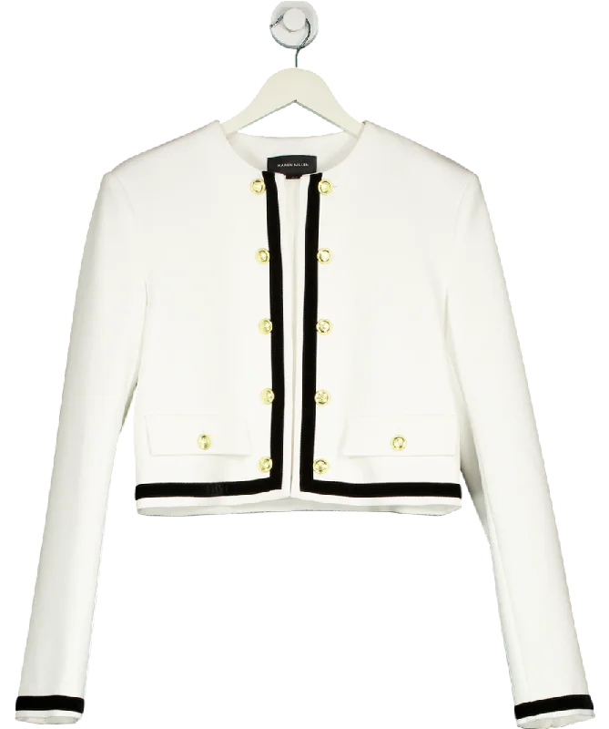 Karen Millen White Tall Compact Stretch Velvet Contrast Collarless Sleeveless Jacket UK 10