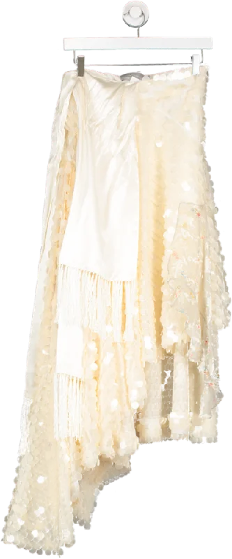 Preen by Thornton Bregazzi Cream Sequin Embellished Skirt Hankercheif Skirt UK XS