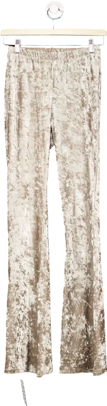 Topshop Beige Crushed Velvet Flared Trousers UK 6