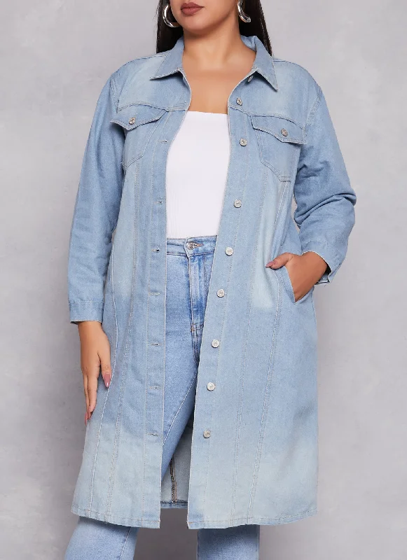 Plus Size Light Wash Longline Jean Jacket