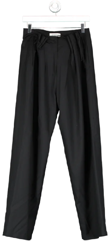 LE17SEPTEMBRE Black 100% Lightweight Wool Pleated Detail Straight Leg Trousers UK 10