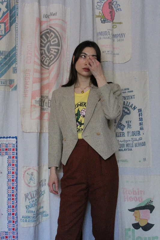 1980s Custom Tailored Cropped Linen Blazer Jacket