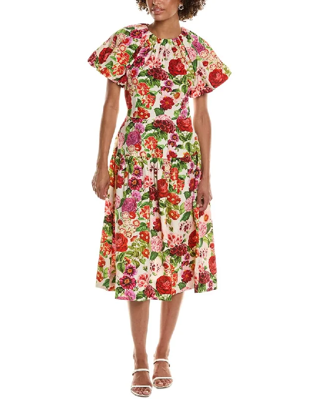 Teri Jon by Rickie Freeman Floral Puff Sleeve Midi Dress