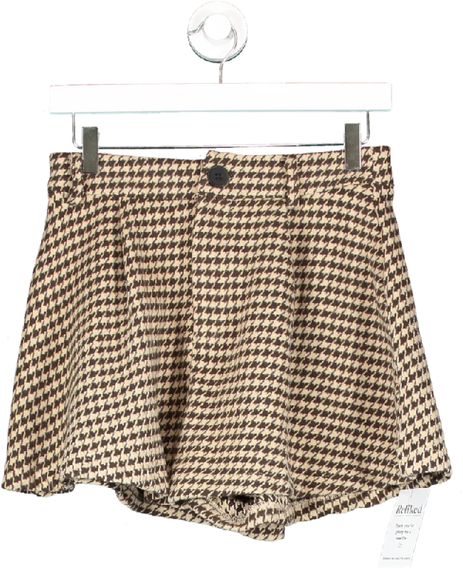 SHEIN Brown Dog Tooth Mini Skirt UK S