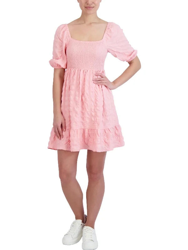 Womens Puff Sleeve Short Mini Dress