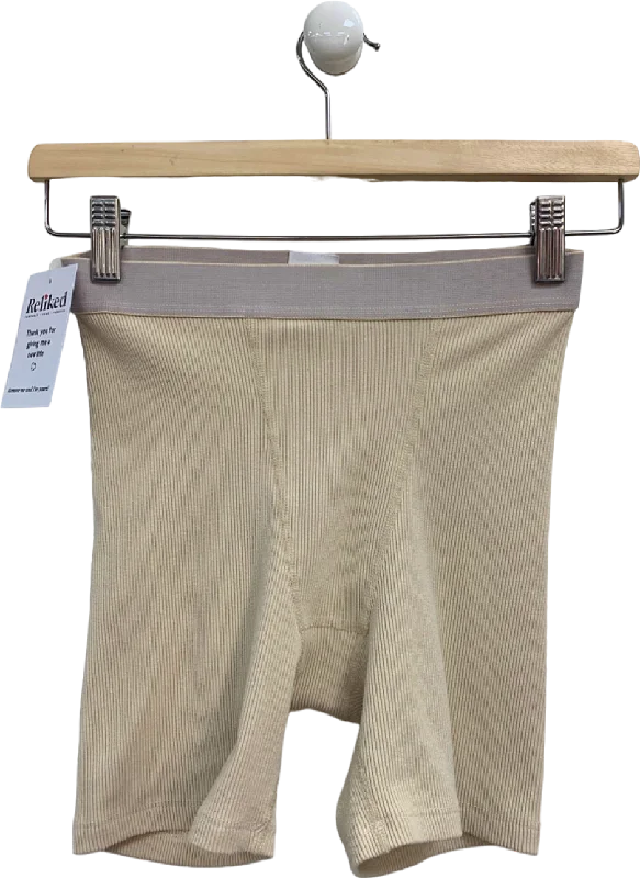 The Kript Beige Ribbed Cotton-Blend Shorts UK XS