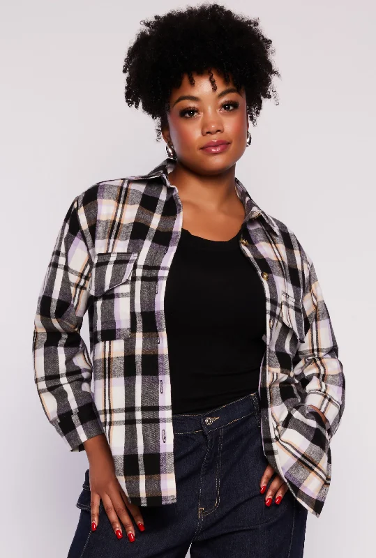 Plus Size Plaid Pattern Button Front Shirt