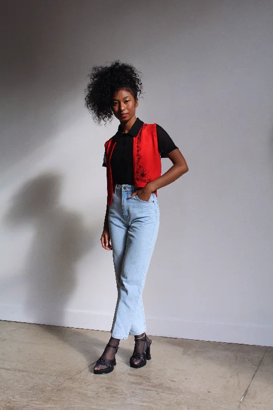 Red Knit Appliqué Vest