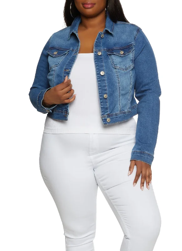 Plus Size WAX Solid Denim Jacket