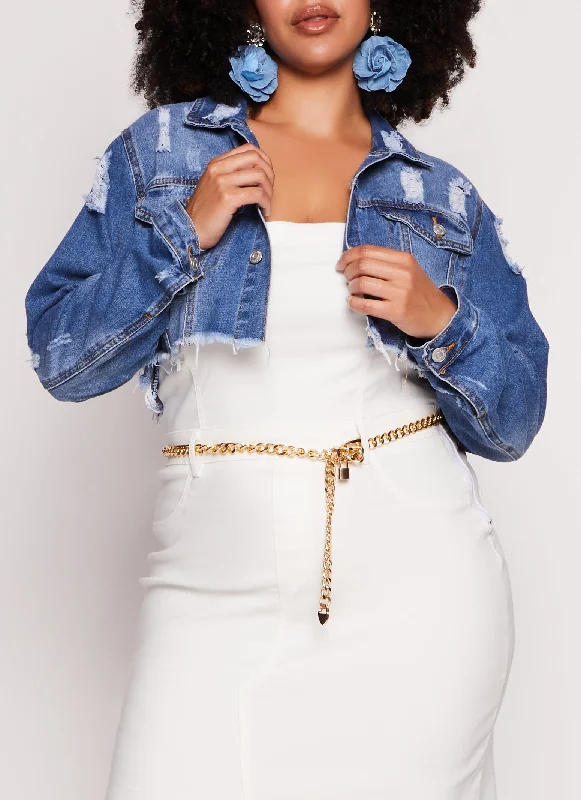 Plus Size Almost Famous Distressed Hem Jean Jacket