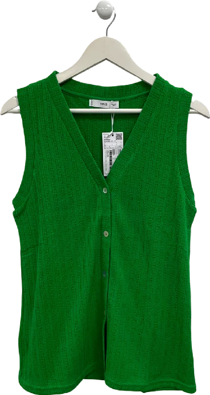 MANGO Green Crochet Waistcoat UK L