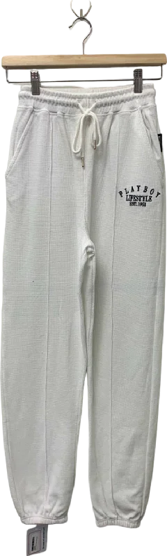 Playboy White Drawstring Jogger Pants UK 4